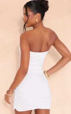 White Woven Flower Applique Bandeau Bodycon Dress