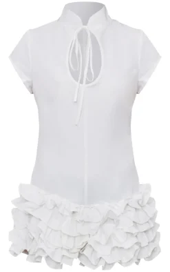 White Woven High Neck Bloomer Romper