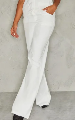 White Woven High Waist Pants