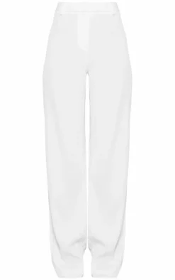 White Woven High Waist Tailored Pants