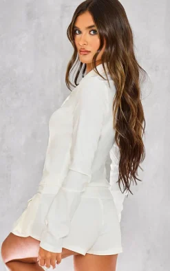 White Woven Long Sleeve Cargo Shirt