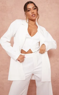 White Woven Oversized Suit Jacket