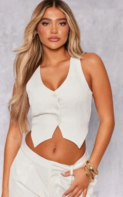 White Woven Tailored Cross Over Back Detail Vest