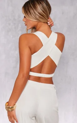 White Woven Tailored Cross Over Back Detail Vest