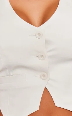 White Woven Tailored Cross Over Back Detail Vest