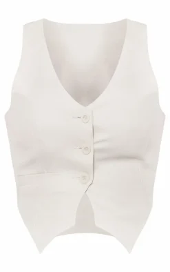 White Woven Tailored Cross Over Back Detail Vest
