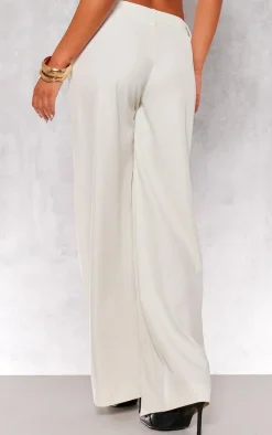 White Woven Tailored High Waist Pleated Pants