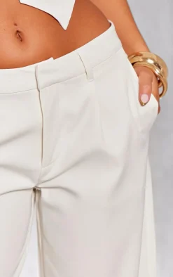 White Woven Tailored High Waist Pleated Pants