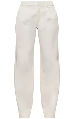 White Woven Tailored High Waist Pleated Pants