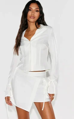 White Woven Tailored Tie Detail Shirt