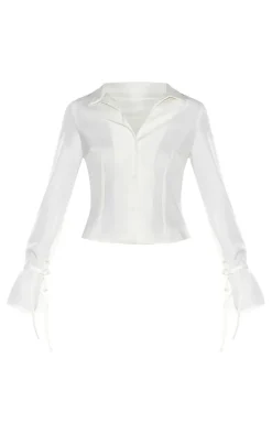 White Woven Tailored Tie Detail Shirt