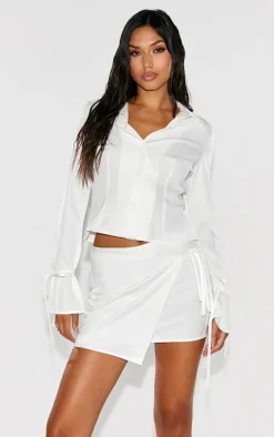 White Woven Tailored Wrap Over Skirt