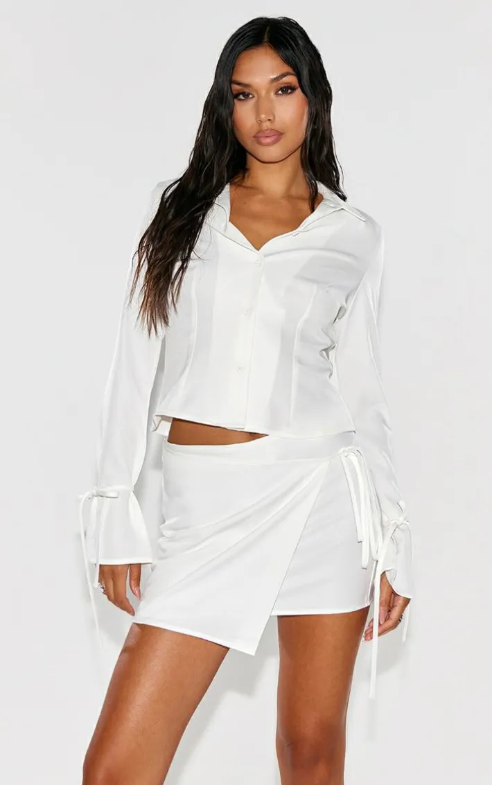 White Woven Tailored Wrap Over Skirt