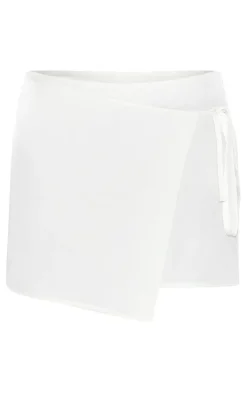 White Woven Tailored Wrap Over Skirt