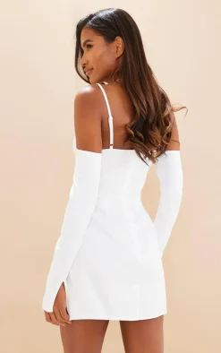 White Woven Underwired Cup Cross Waist Bodycon Dress