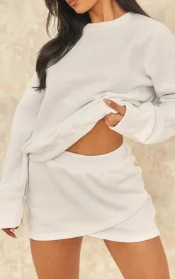 White Wrap Over Sweat Mini Skirt