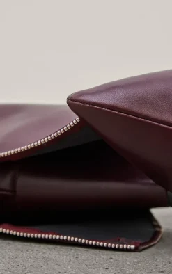 Wide Fit Burgundy PU Fold Over Zip Detail Point Toe Knee High Wedge Heeled Boots