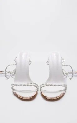 Wide Fit White PU Round Metal Toe Braided Strap High Stiletto Heeled Sandals