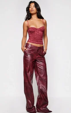 Wine Lace Spaghetti Strap Long Corset