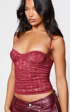 Wine Lace Spaghetti Strap Long Corset