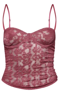 Wine Lace Spaghetti Strap Long Corset