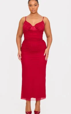 Wine Ruched Maxi Dress With Corset Underlay