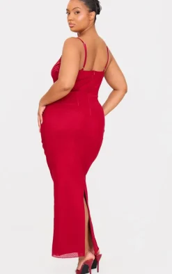 Wine Ruched Maxi Dress With Corset Underlay