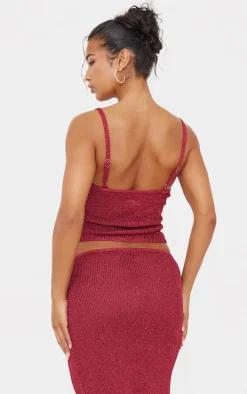 Wine Sequin Knit Cami Top