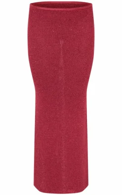 Wine Sequin Knit Maxi Skirt