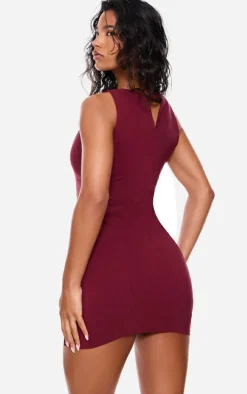 Wine Wrap Belt Detail Bodycon Dress