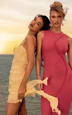 Yellow Chiffon Bodycon Dress