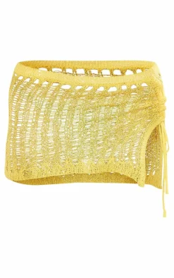 Yellow Crochet Sequin Knit Mini Skirt