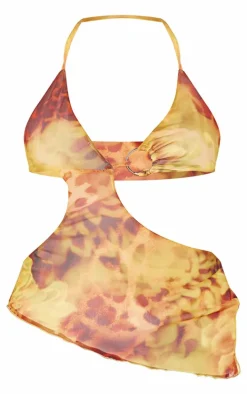 Yellow Cut Out Printed Mesh Long Top