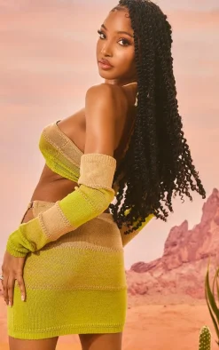 Yellow Cut Out Side Marl Knit Bralet & Sleeves