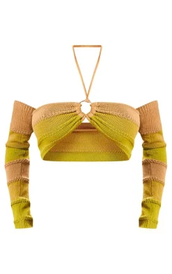Yellow Cut Out Side Marl Knit Bralet & Sleeves