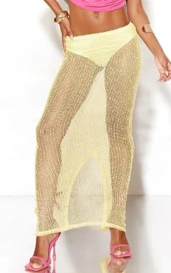 Yellow Dobby Textured Split Back Maxi Skirt