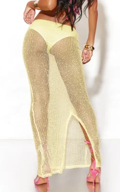 Yellow Dobby Textured Split Back Maxi Skirt