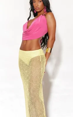 Yellow Dobby Textured Split Back Maxi Skirt
