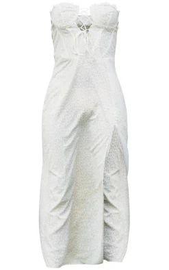 Yellow Floral Lace Trim Corset Split Midi Dress