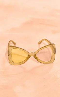 Yellow Glitter Frame Oversized Sunglasses