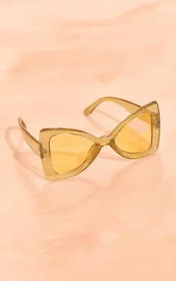 Yellow Glitter Frame Oversized Sunglasses