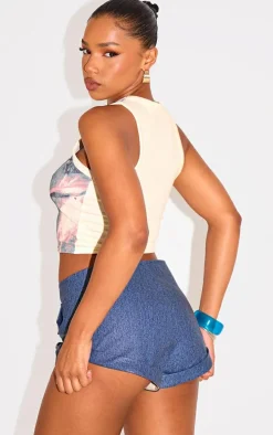 Yellow Horse Print Ribbed Racer Top