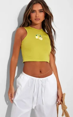 Yellow Lemon Graphic Detail Racer Vest Top