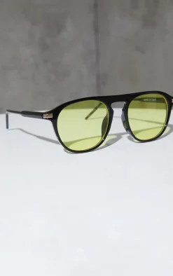 Yellow Lens Round Black Frame Sunglasses