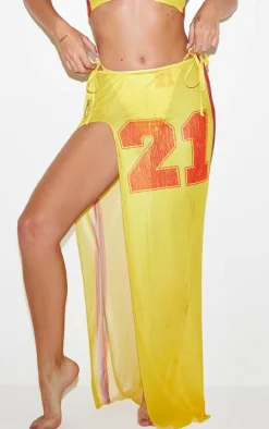 Yellow Mesh 21 Maxi Side Split Beach Skirt