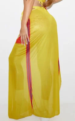 Yellow Mesh 21 Maxi Side Split Beach Skirt