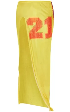 Yellow Mesh 21 Maxi Side Split Beach Skirt