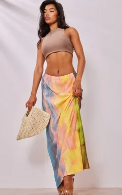 Yellow Ombre Printed Plisse Maxi Skirt