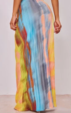 Yellow Ombre Printed Plisse Maxi Skirt