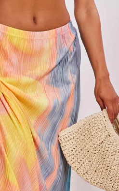 Yellow Ombre Printed Plisse Maxi Skirt